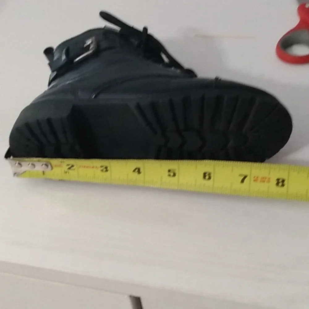 Kids‎ Black Combat Boots Side Zip Buckle Studded Sole Lace Up Size 12